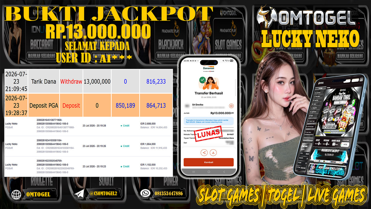 OMTOGEL JACKPOT PG SOFT LUCKY NEKO  Rp,13,000,000,- DIBAYAR LUNAS