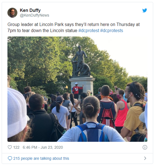 DC Rioters Announce that they will tear down Lincoln Statue Thursday