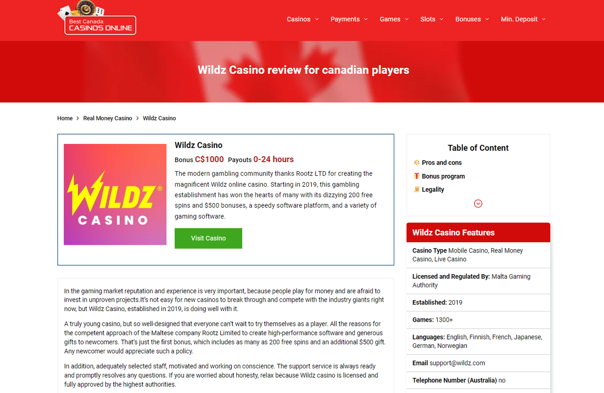 wildz casino bonuses