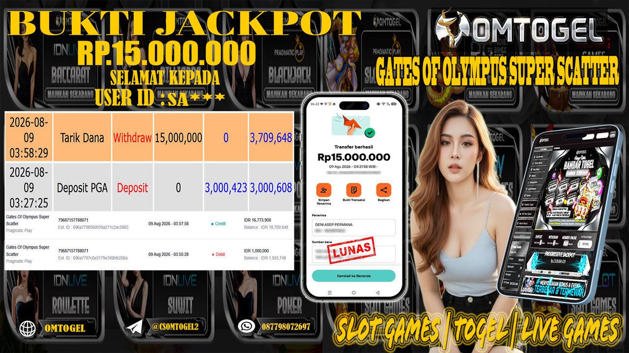 OMTOGEL JACKPOT PRAGMATICPLAY GATES OF OLYMPUS UPER SCATTER  Rp,15,000,000,- DIBAYAR LUNAS