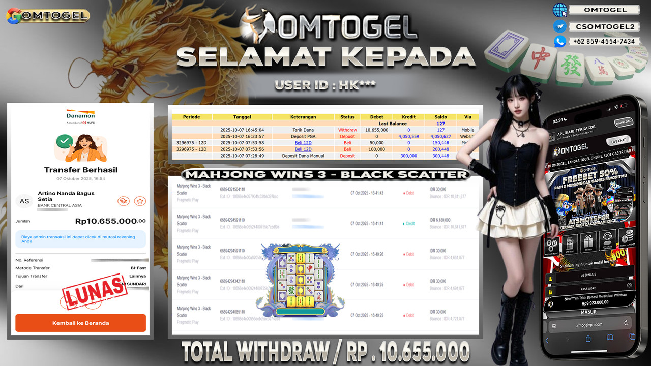OMTOGEL JACKPOT PRAGMATIC PLAY MAHJONG WINS 3 - BLACK SCATTER 10 JUTA DI BAYAR LUNAS ,-