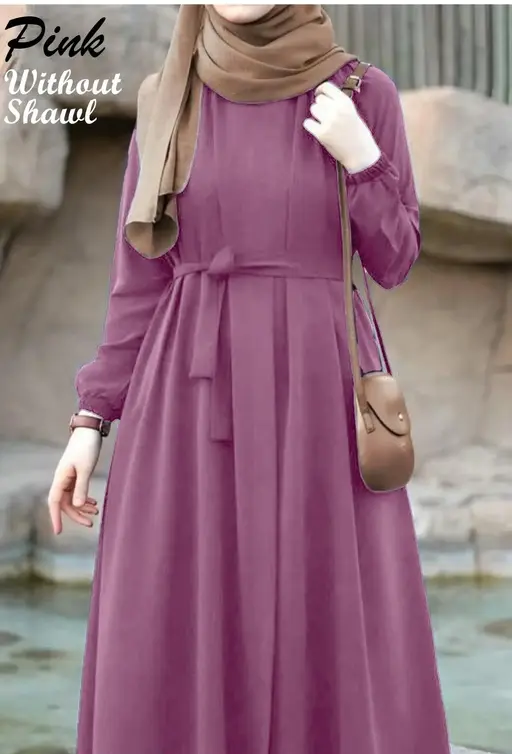 NEW TRENDY SIMPLE Burkha CHUN SLEEVES ABAYA BURQA WITH BELT (WITHOUT SHAWL) Color Pink (R226)