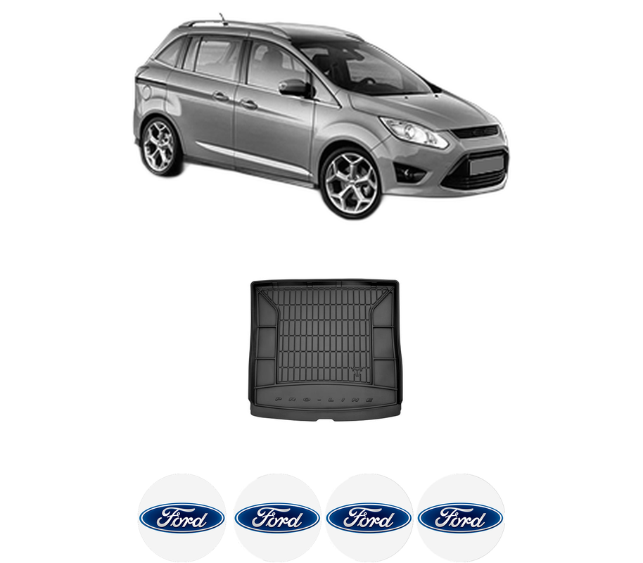 Tavita Portbagaj FORD GRAND C-MAX (DXA/CB7, DXA/CEU) din 2010-2019, Protectie Portbagaj Auto, 4x Stickere auto cu FORD