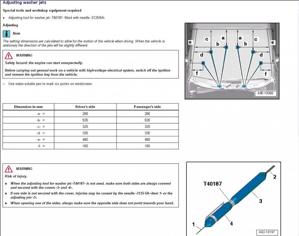 B8/.5 windshield washer nozzle adjustment