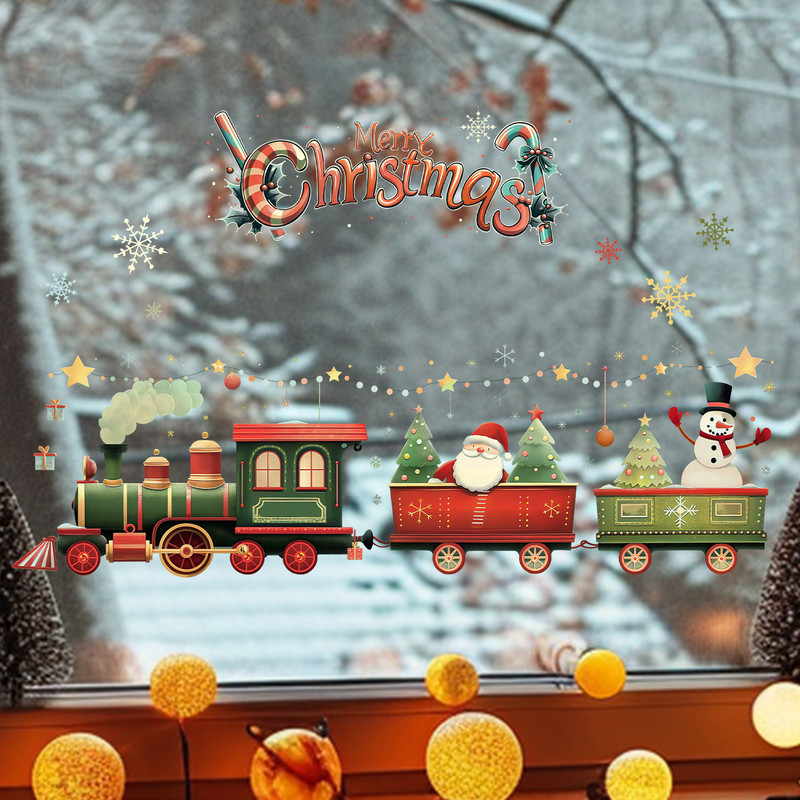 10 PCS Christmas Train with Santa & Snowman PVC Wall Sticker for global Shop Windows & Home Decor
