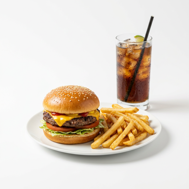 Hamburguesa Con Patatas Fritas Y Ensalada