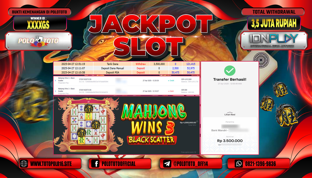 POLOTOTO JACKPOT SLOT MAHJONG WINS 3 - BLACK SCATTER Rp.3.500.000,-