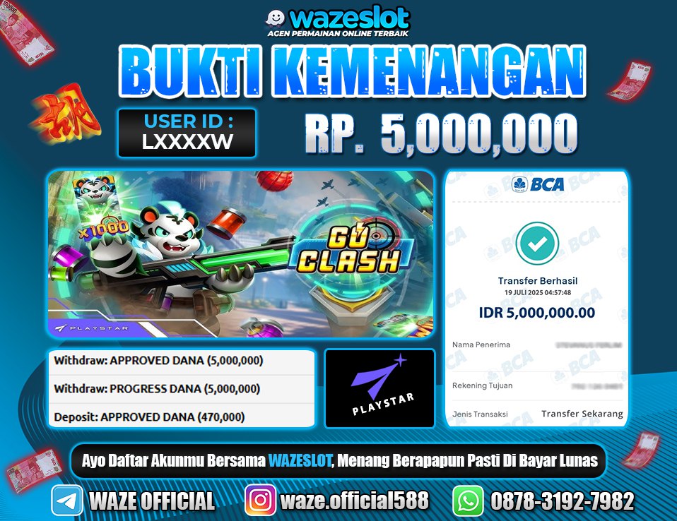 BUKTI KEMENANGAN 19 JULI 2025 DI GAME GO CLASH ( PLAYSTAR )