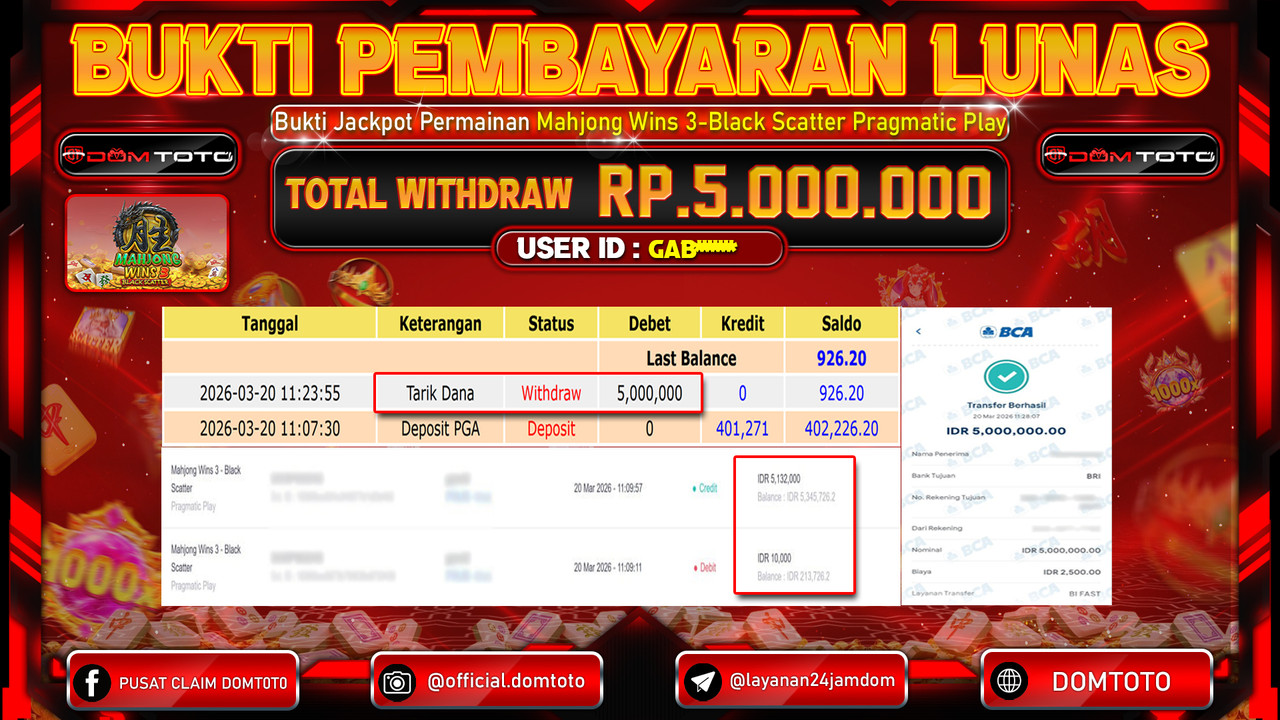 JACKPOT SLOT Mahjong Wins 3 - Black Scatter Pragmatic Play 20 MARET 2026