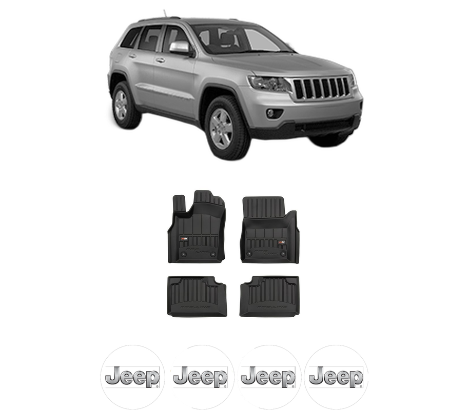 Set covorase presuri JEEP GRAND CHEROKEE IV (WK, WK2) din 2010-2017, auto, din cauciuc thermoplastic, 4 Stickere auto cu JEEP