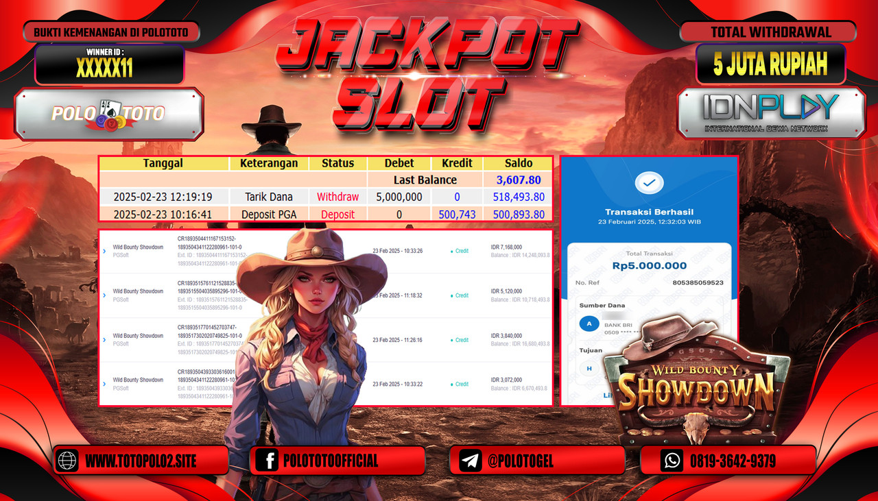 POLOTOTO JACKPOT SLOT WILD BOUNTY SHOWDOWN Rp.5.000.000,-