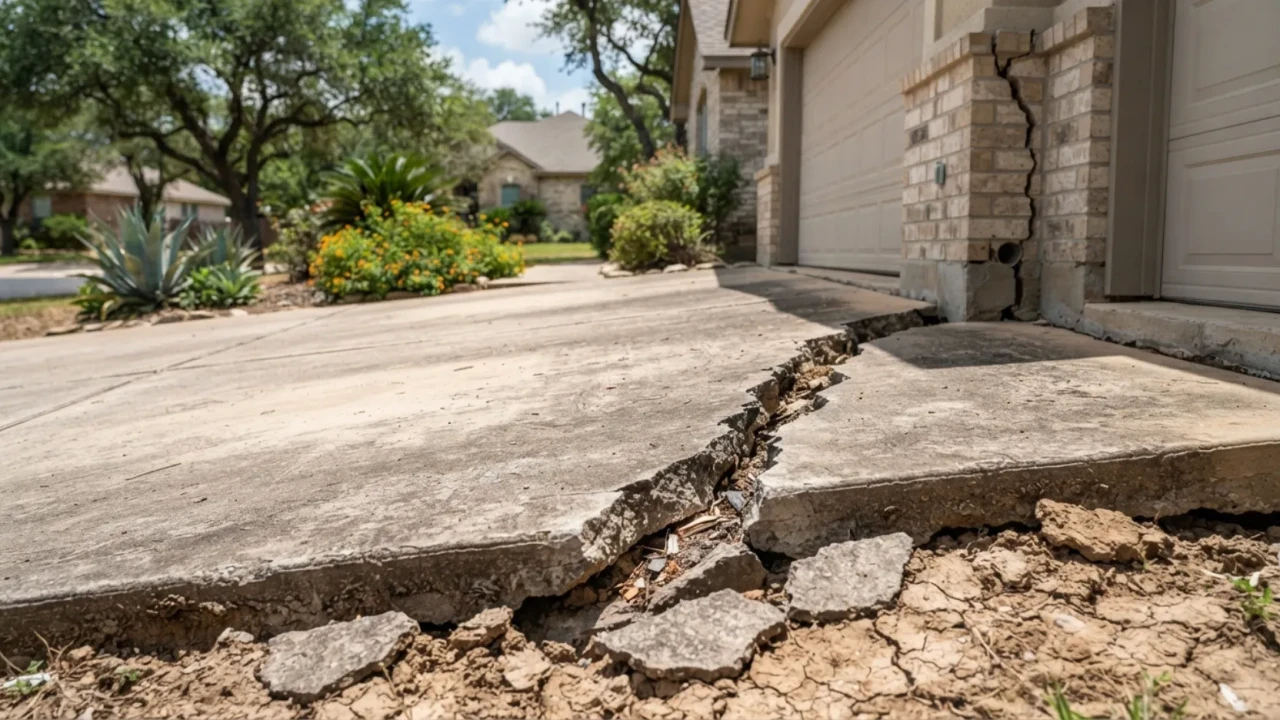 Concrete crack from clay soil movement Bexar County San Antonio