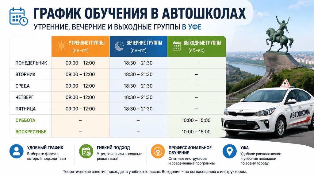 График обучения: утренние, вечерние и выходные группы в Уфе