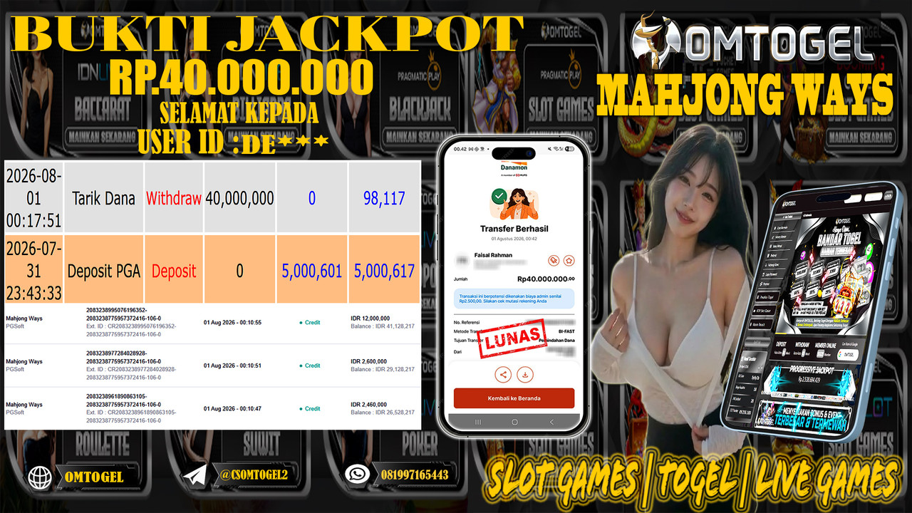 OMTOGEL JACKPOT PG SOFT MAHJONG WAYS  Rp,40,000,000,- DIBAYAR LUNAS