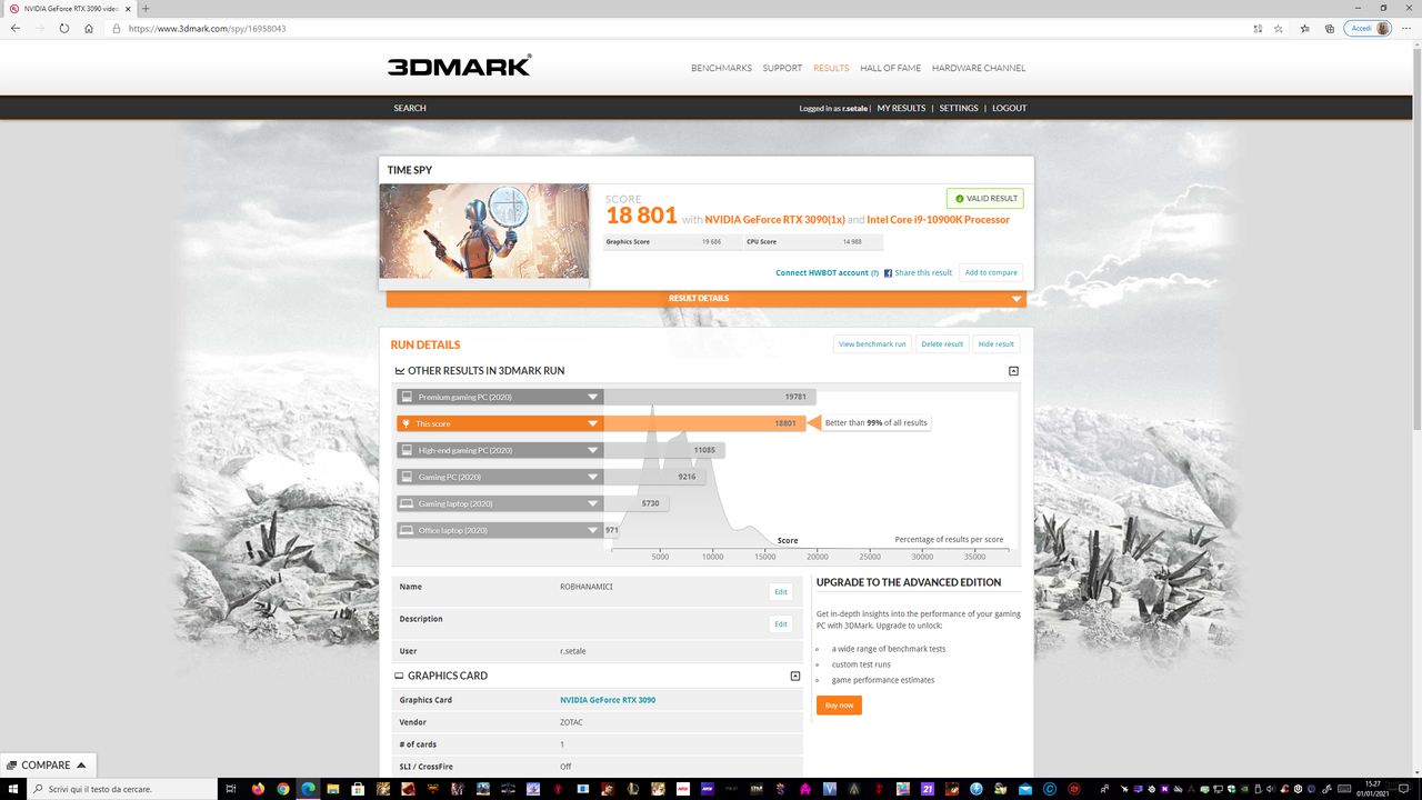 3dmark score 3090 1° screen