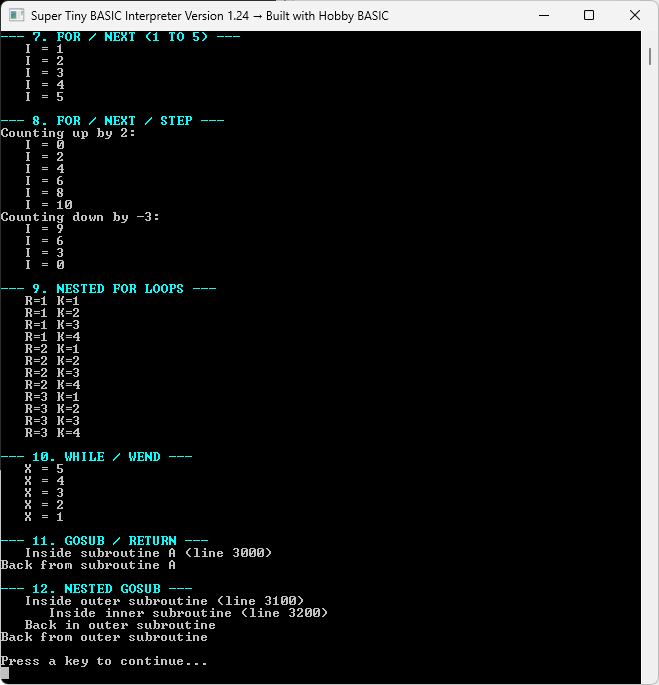 SUPER TINY BASIC INTERPRETER WINDOWS11 CONSOLE 3