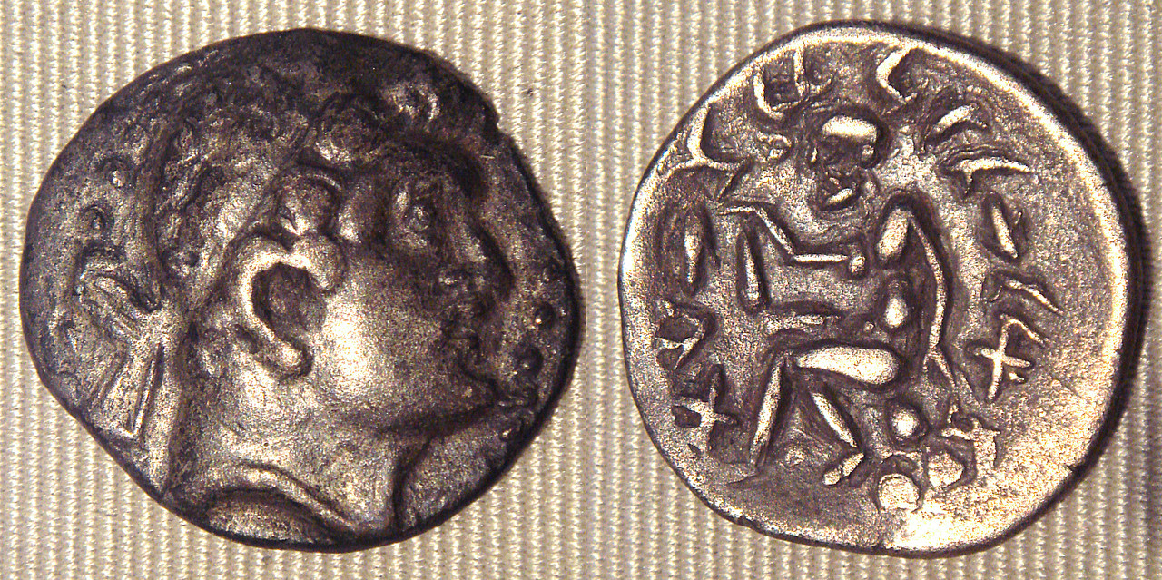 Tetradracma eubeo ático de peso reducido. Eutidemo I Theos Megas. Ai Janum. Reino Greco Bactriano. 206-200 a.C.  Sogdian-barbaric-copy-of-a-coin-of-Euthydemus