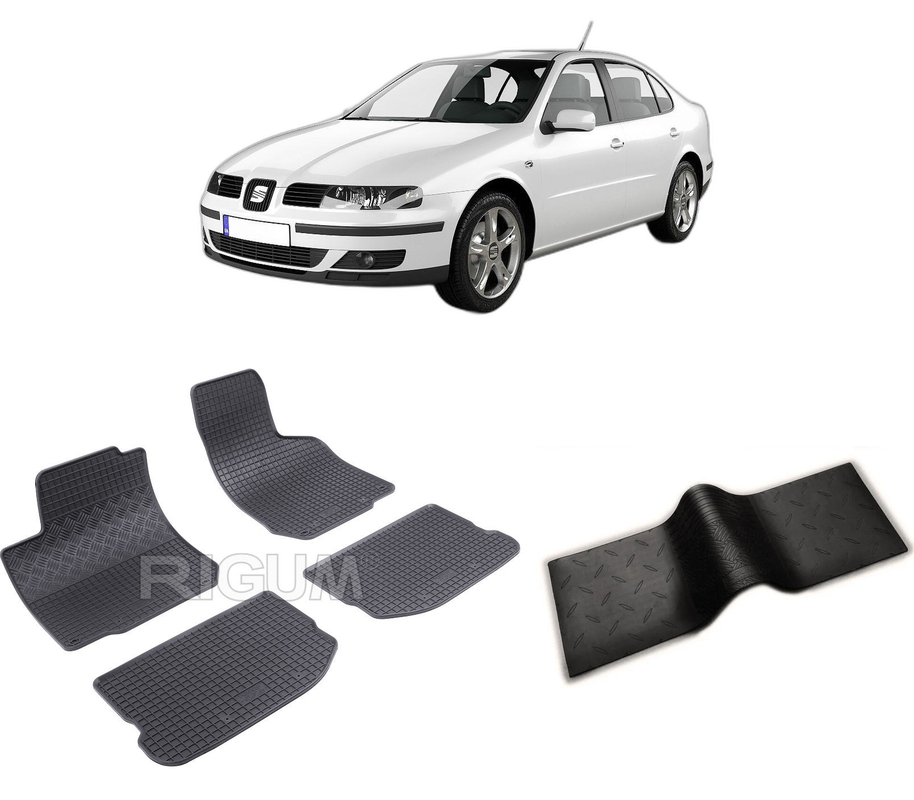 Set covorase auto SEAT TOLEDO II din 1999-2004, cu covoras tunel median, CAROSERIE SEDAN, Presuri cauciuc 100%, compatibil cu autoturismul SEAT TOLEDO II, Rigum