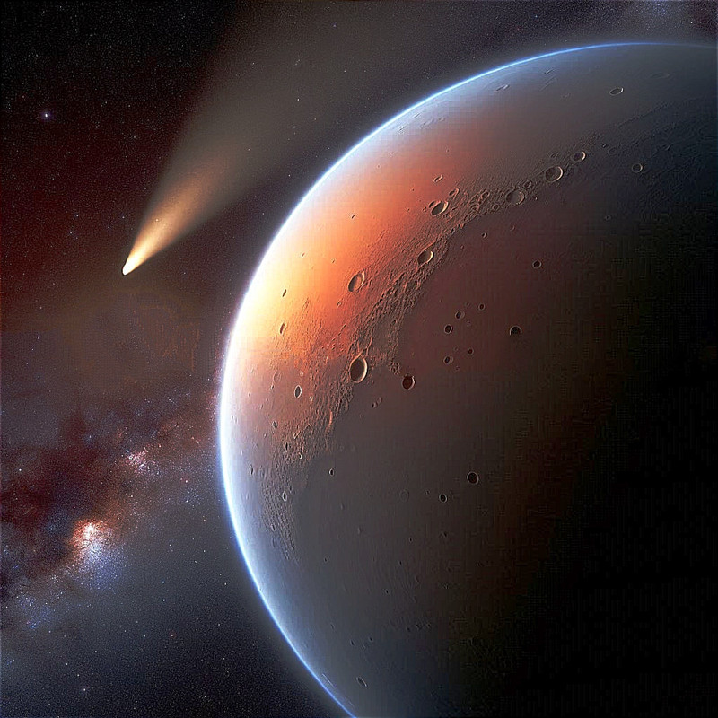ilustraci�n encuentro cometa y Marte