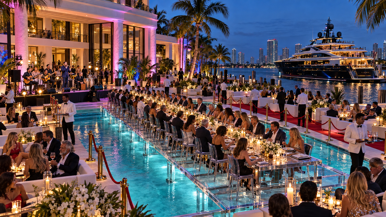 The Kingsman table over the pool