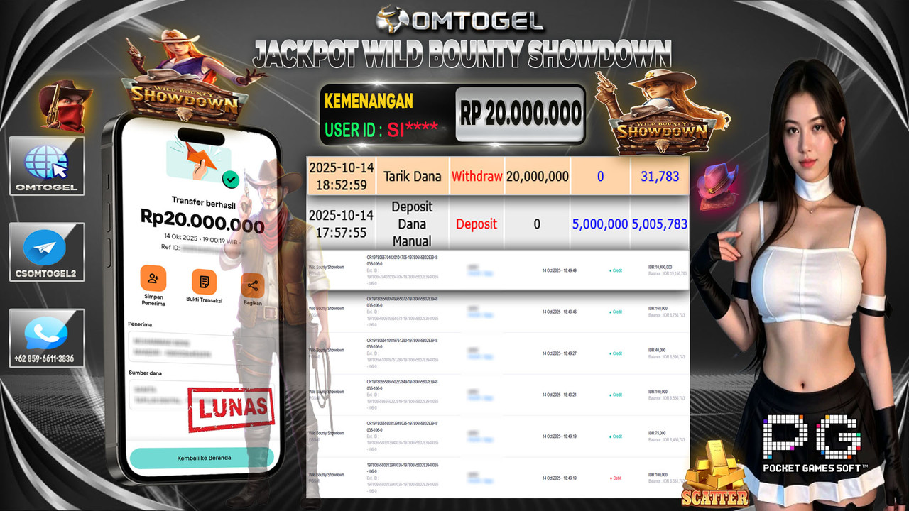 OMTOGEL JACKPOT PGSOFT WILD BOUNTY SHOWDOWN 20 JUTA DI BAYAR LUNAS ,-