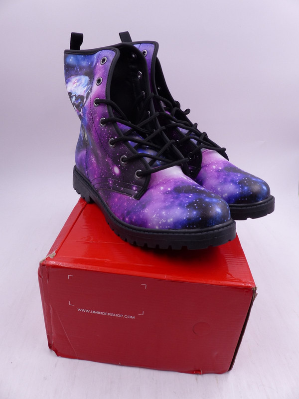 UMINDER LEATHER WORK BOOTS UNISEX GALAXY SKULL PRINT SIZE EU 44.5 MENS 10-11 NEW