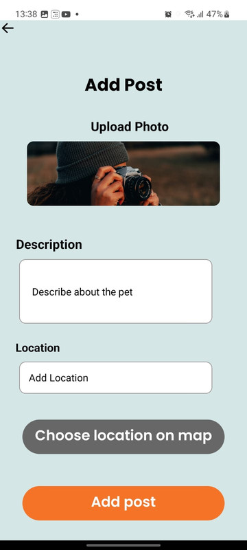 Creating the post for lost pets