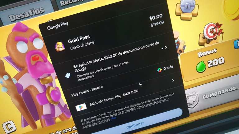 Google Play: $180 MX de regalo en Clash of Clans o Clash Royale (Leer Descripción) 
