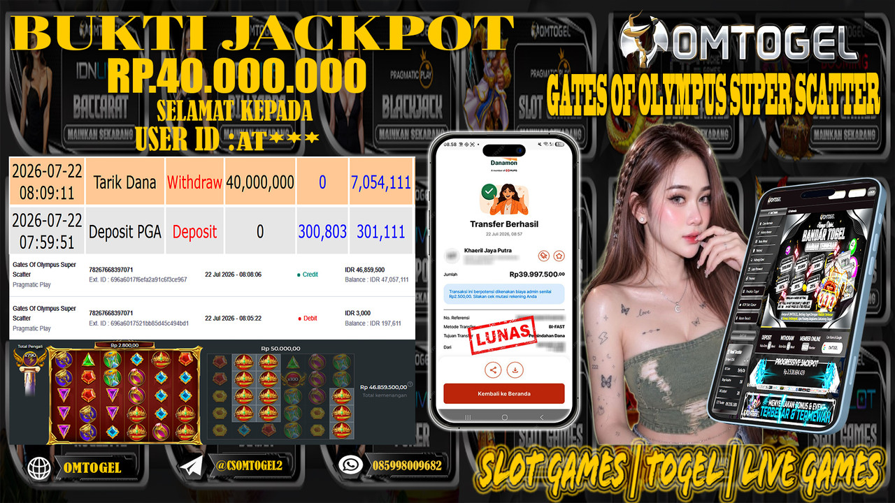 OMTOGEL JACKPOT PRAGMATICPLAY GATES OF OLYMPUS SUPER SCATTER  Rp,40,000,000,- DIBAYAR LUNAS
