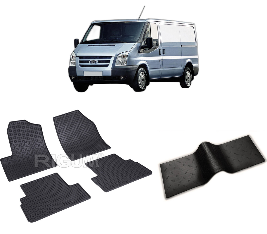 Set covorase auto FORD TRANSIT CONNECT I din 2002-2013, cu covoras tunel median, CAROSERIE VAN 5 LOCURI, Presuri cauciuc 100%, compatibil cu autoturismul FORD TRANSIT CONNECT I, Rigum