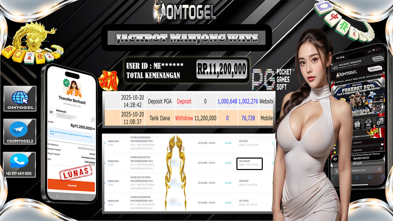 OMTOGEL JACKPOT PGSOFT MAHJONG WAYS 11 JUTA DI BAYAR LUNAS ,-