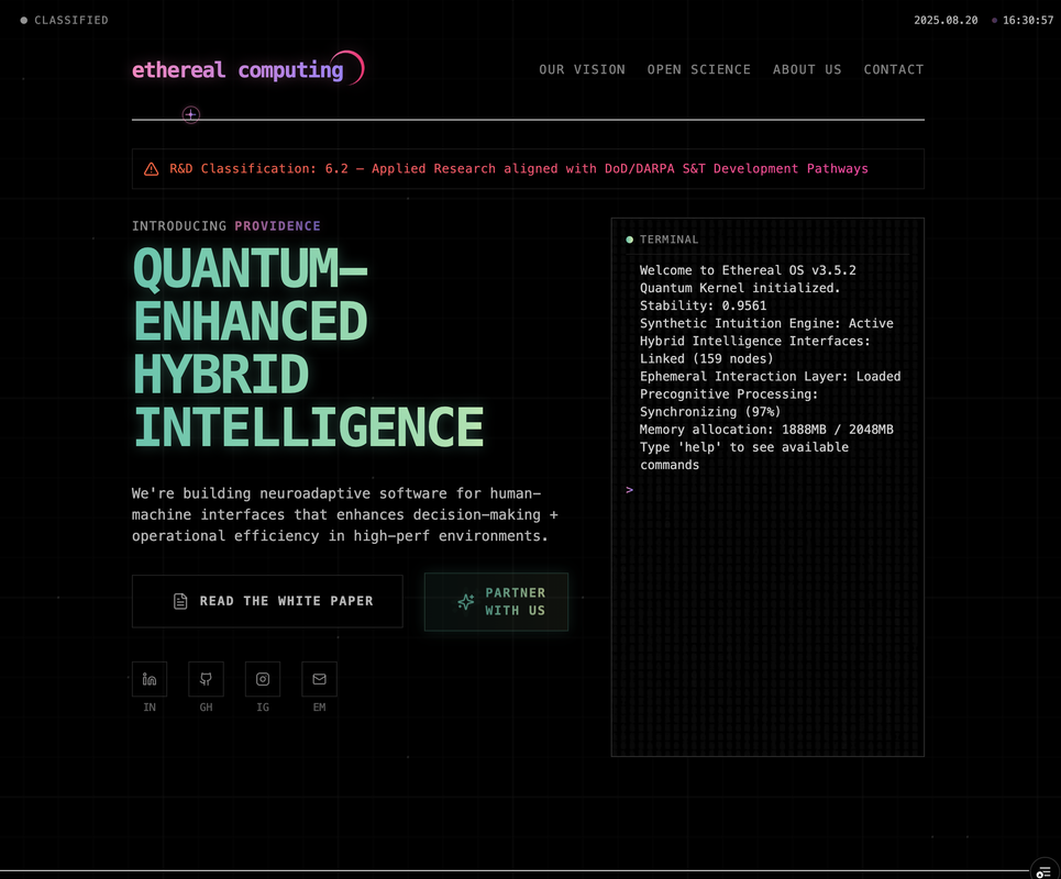 ethereal computin inc. ❍ Interactive Launch Webpage