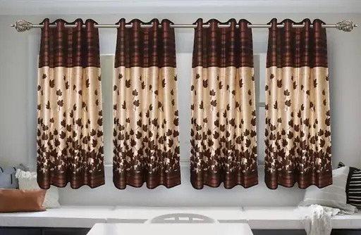 Bright Brown Leaf Pannel 4 Piece Mapple Eyelet Polyester Window Curtains (Pack of 4) || Coffee Bright Brown Leaf Pannel 2 Piece Mapple Eyelet Polyester Window Curtains (Pack of 2) || Coffee (R704)