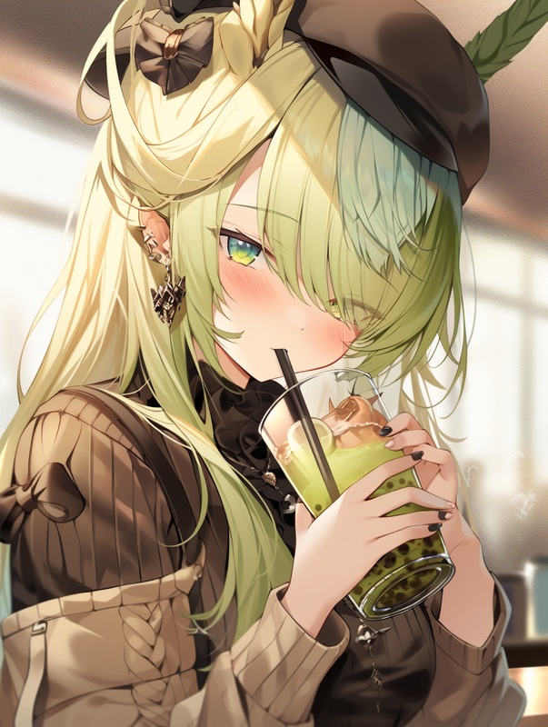 __anime_girl_with_horns_drinking_a_drink_in_the_style_of_light__031ff3a4-39c8-4ce2-9cb7-82e39c64aed0