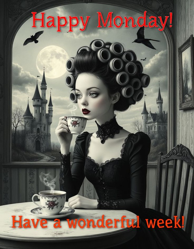 Tim Burton Happy Monday Curlers Coffee Quirky Charm Have a good week
