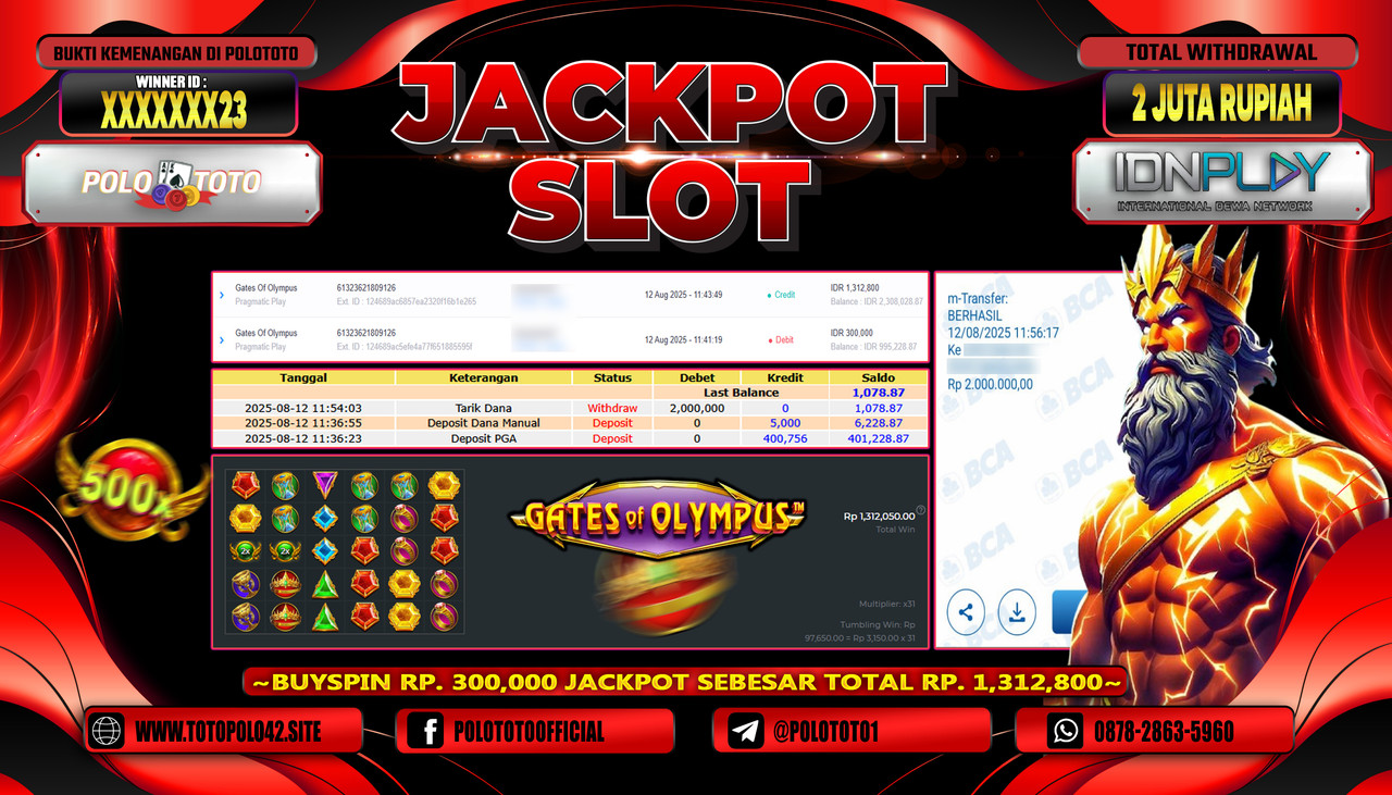 POLOTOTO JACKPOT SLOT GATES OF OLYMPUS Rp.2.000.000,-LUNAS