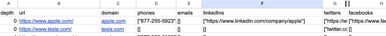google sheet output example