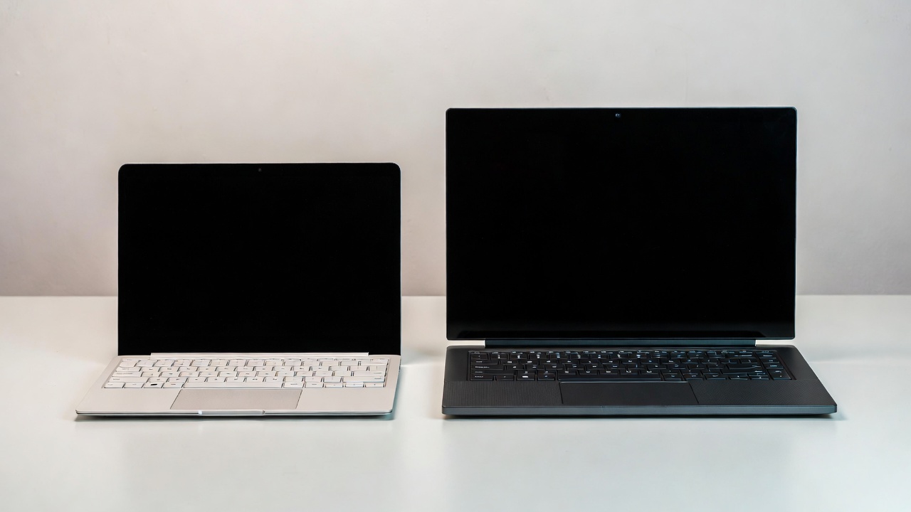 Side by side comparison of thin ultrabook and powerful workstation laptop