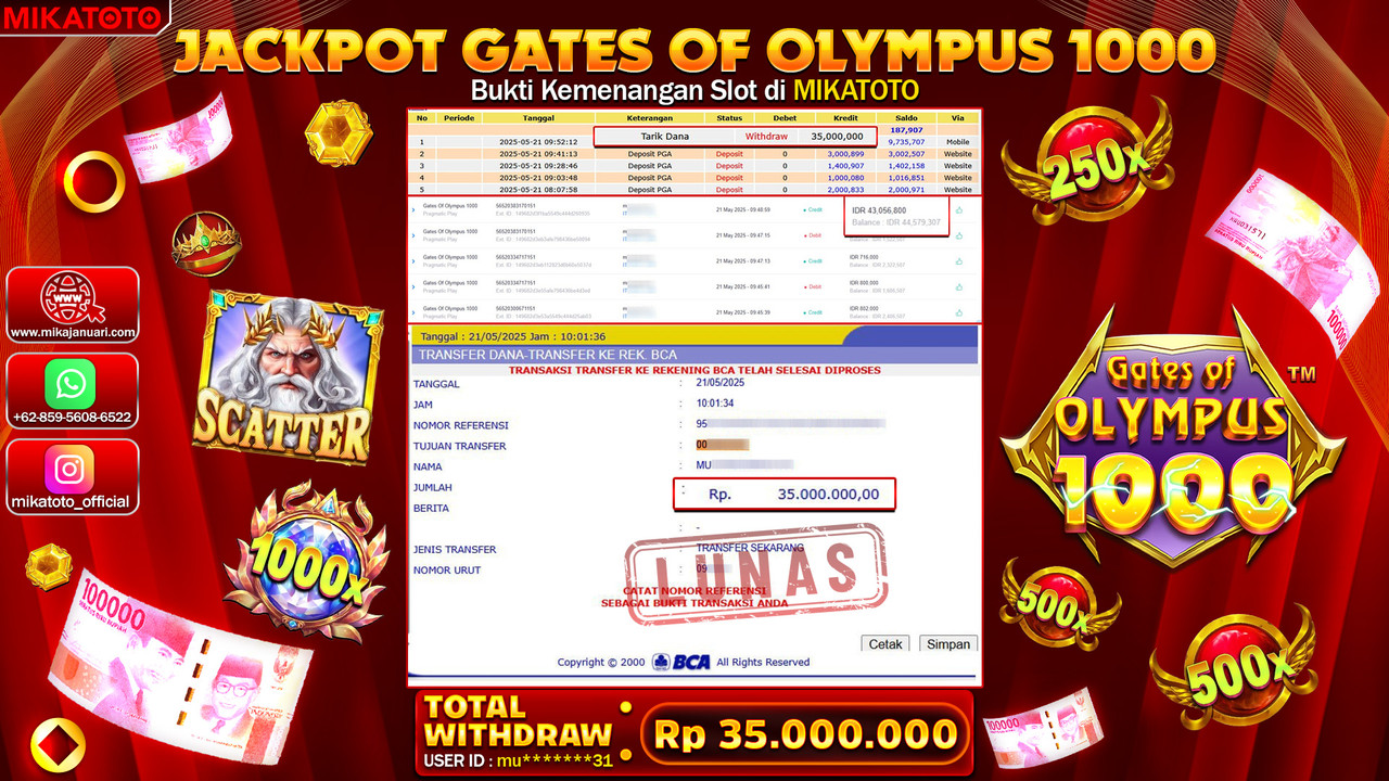 🏆 SELAMAT KEPADA PEMENANG JACKPOT DI Gate Olympus 1000 35,000,000🏆