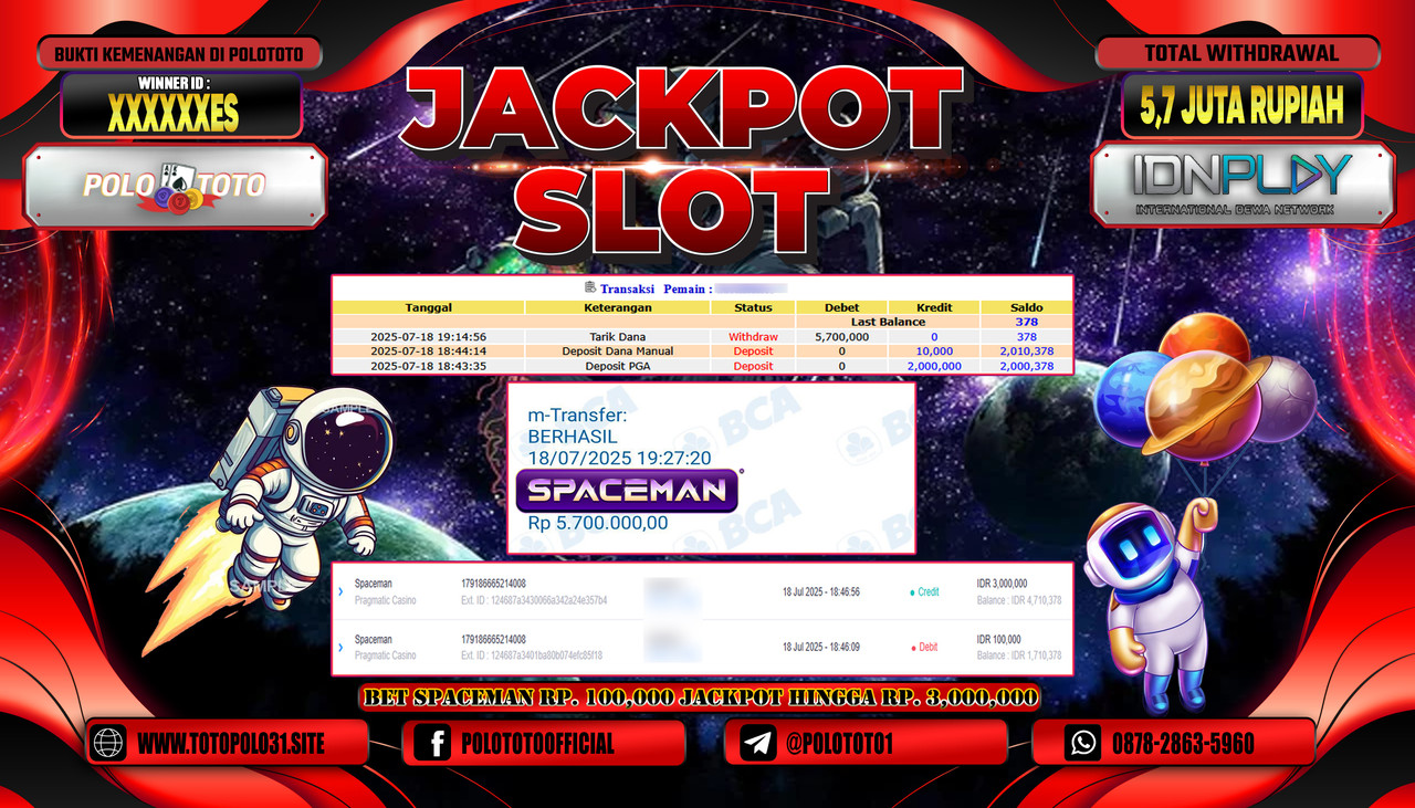 POLOTOTO JACKPOT SLOT SPACEMAN Rp.5.700.000,- LUNAS