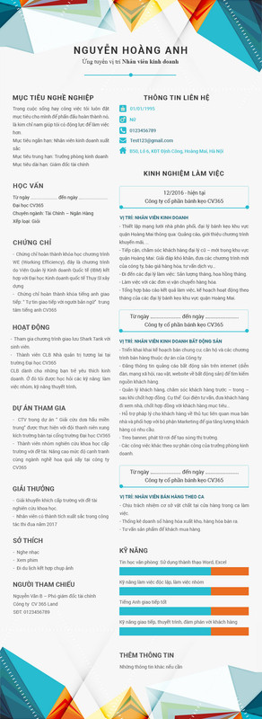 1 cv xin việc gồm những gì