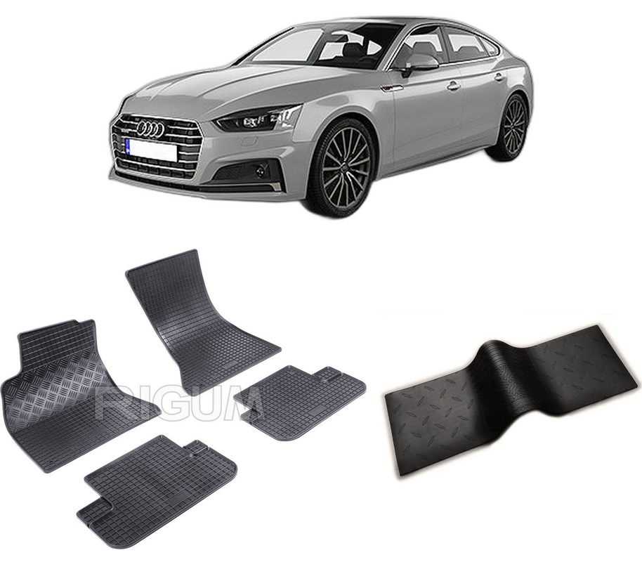 Set covorase auto AUDI A5 8TA din 2009-09.2016, cu covoras tunel median, CAROSERIE SPORTBACK, Presuri cauciuc 100%, compatibil cu autoturismul AUDI A5 8TA, Rigum