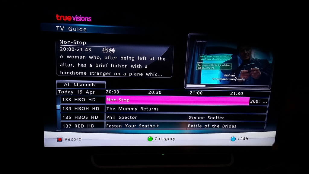 Partial synopsis on the EPG mentions 'A woman who, after being left at the altar, has a brief liaison with a handsome stranger on a plane'... Inset: Liam Neeson, who is obviously not a woman ;-)