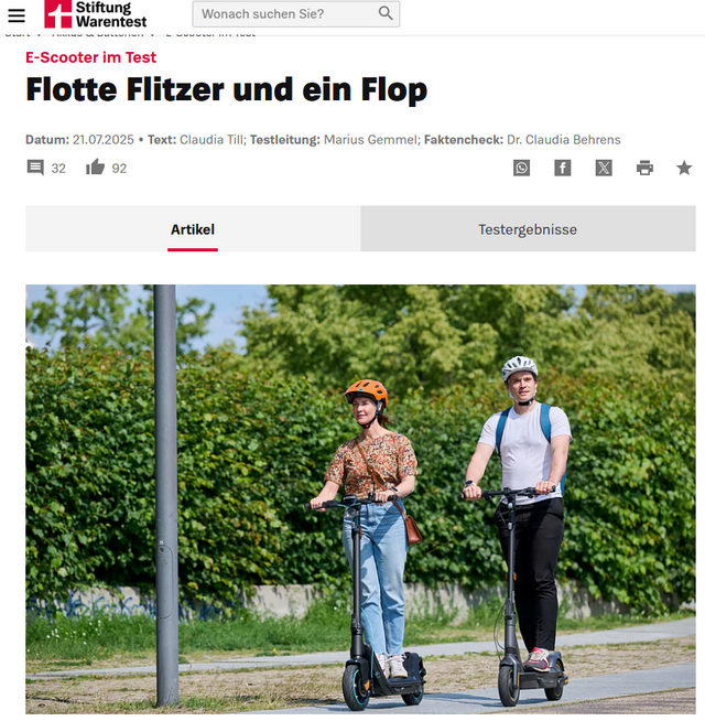 Stiftung Warentest eScooter-Test Juli 2025 Stiftung Warentest eScooter-Test Juli 2025