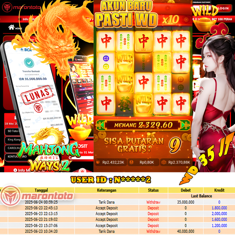 Bukti Kemenangan Member Marontoto Sebesar 35,000,000 JuTa