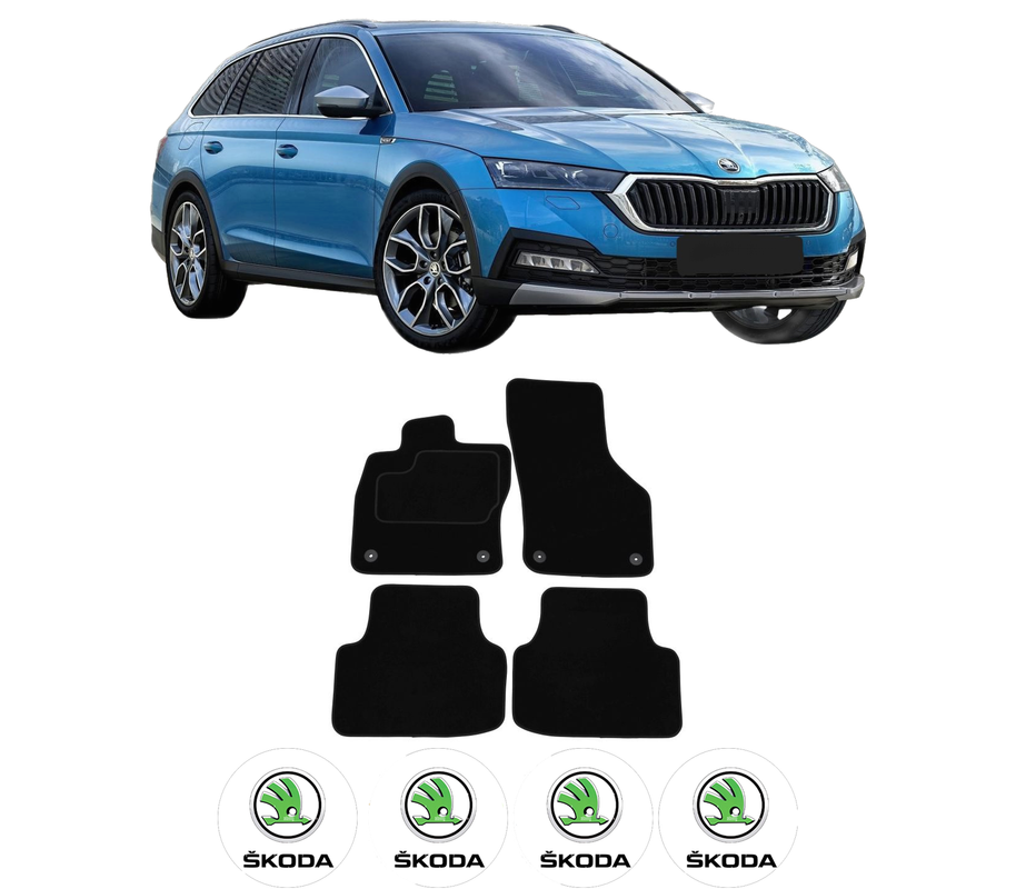 Set Covorase Presuri SKODA OCTAVIA IV (NX3, NN3, PV3) din 2020, Auto, Material Textil Mocheta, 4 Stickere auto cu SKODA