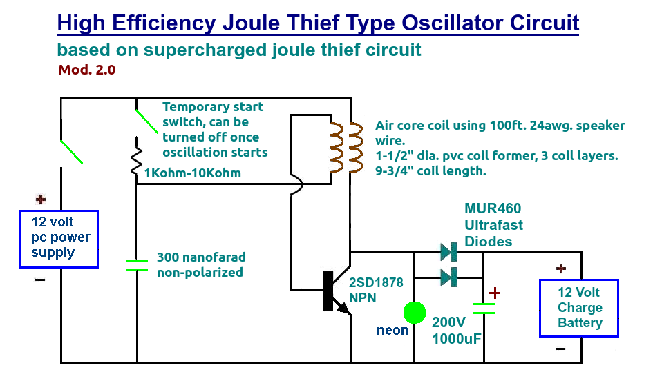 high efficiency joule thief type circuit mod2.0