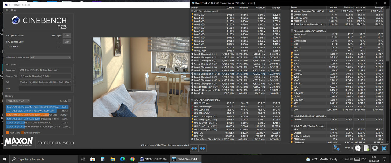 CB R23 5900X R3733c16v1.45 Of-0.2000 M10X Cu25 Hz200