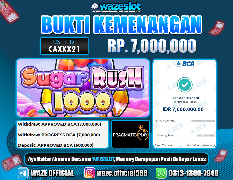 BUKTI KEMENANGAN 10 SEPTEMBER 2025 GAME SUGAR RUSH 1000 ( PRAGMATIC PLAY )