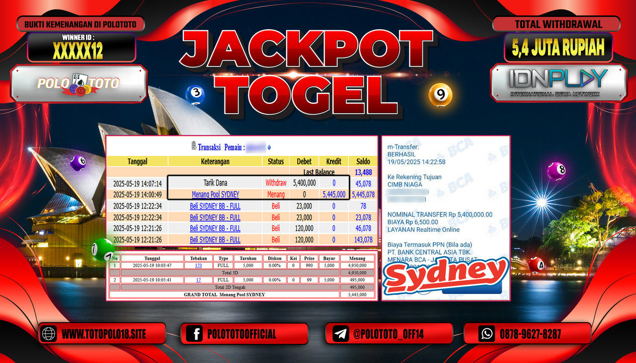 POLOTOTO JACKPOT TOGEL SYDNEY LOTTO Rp.5.400.000,-